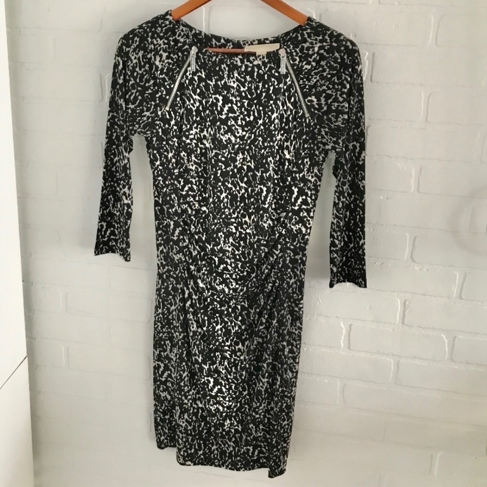 Michael Kors Y2k Mini dress Black/White Abstrat Animal print Rock Mobwife Soft S - Picture 1 of 6